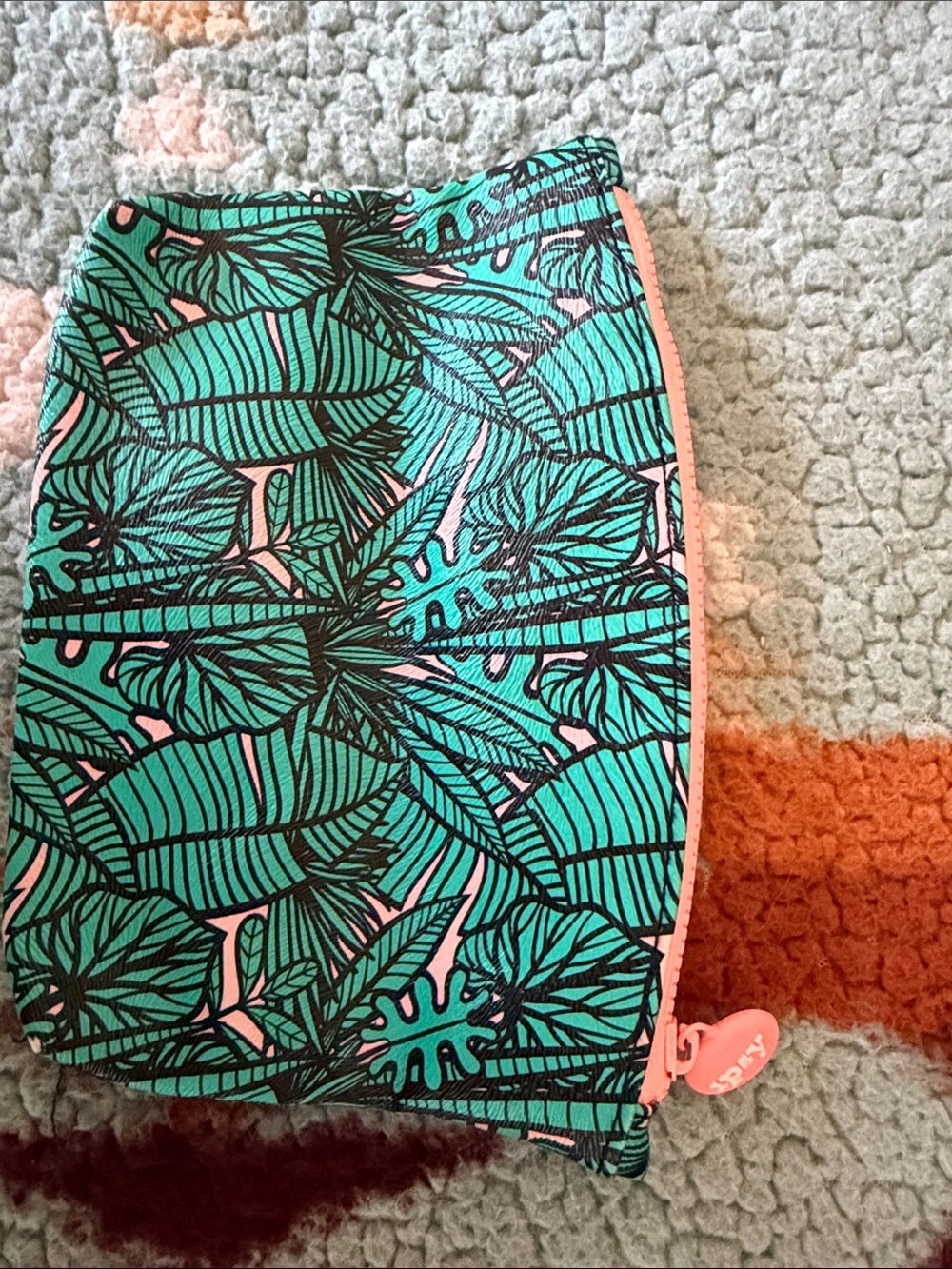 ipsy Tropical Leaf Cosmetic Pouch in Teal, Black and Pink